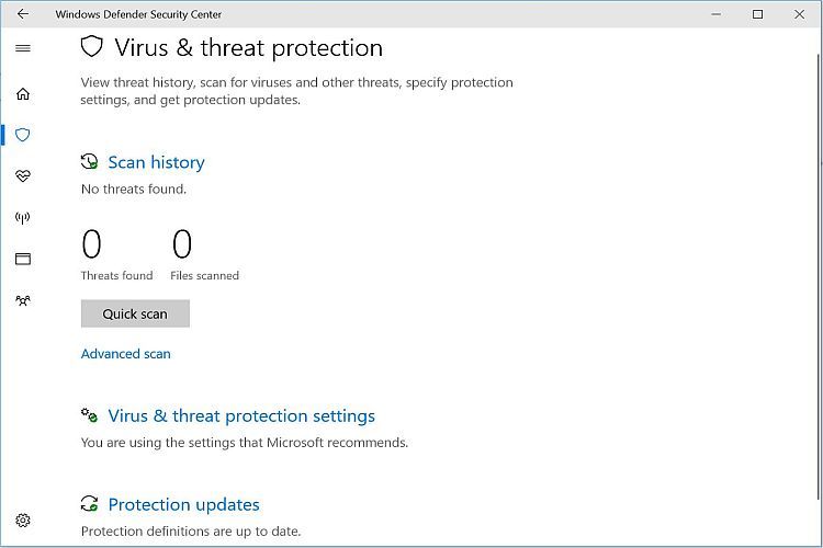 Windows Defender Virus Scan Enabled